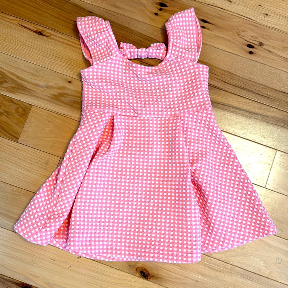 Janie and Jack coral/white gingham knit seersucker dress, 2T